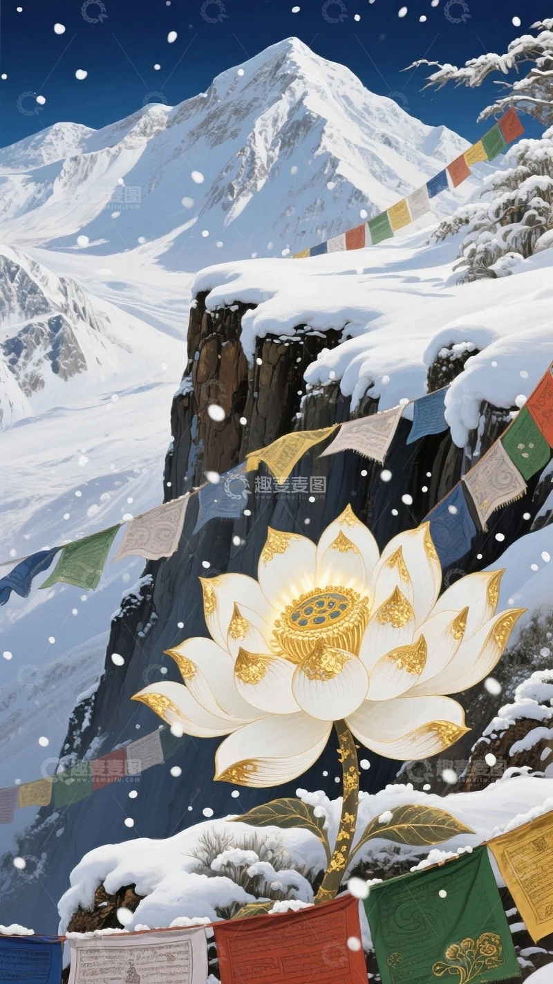 高清大图下载【趣麦麦图】西藏风情唐卡作品天山雪莲01