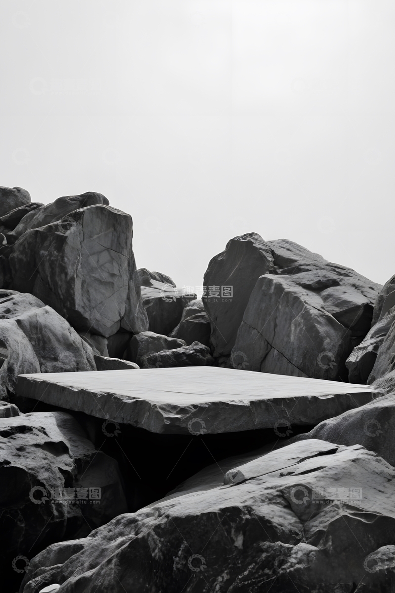 高清大图下载【趣麦麦图】黑色石块展台背景12