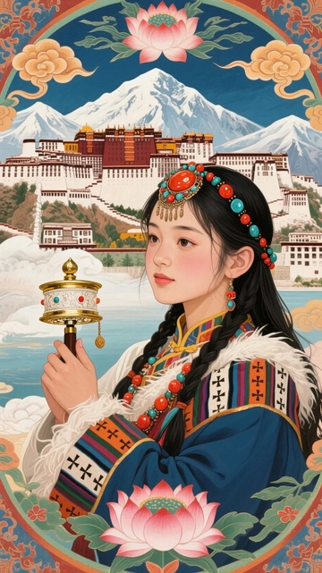 西藏风情唐卡作品藏族少女03