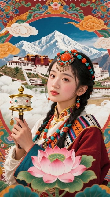 西藏风情唐卡作品藏族少女02