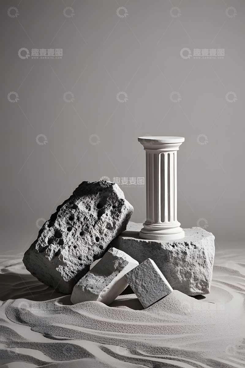 高清大图下载【趣麦麦图】黑色罗马柱石块展台背景2