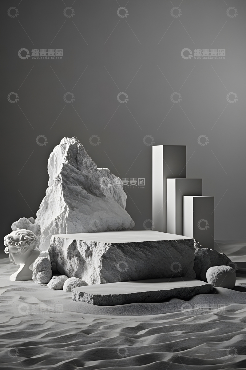 高清大图下载【趣麦麦图】黑色石块产品展台背景