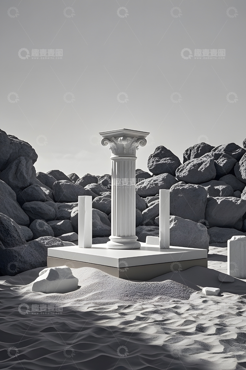 高清大图下载【趣麦麦图】黑色罗马柱石块展台背景