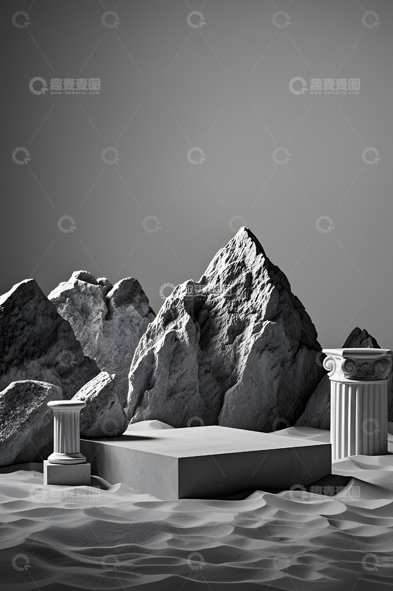 高清大图下载【趣麦麦图】黑色石块展台背景3