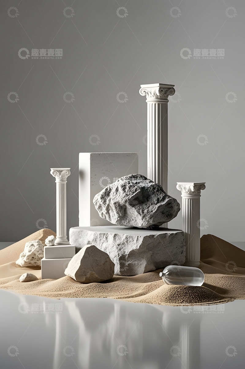 高清大图下载【趣麦麦图】黑色罗马柱艺术石块展台背景