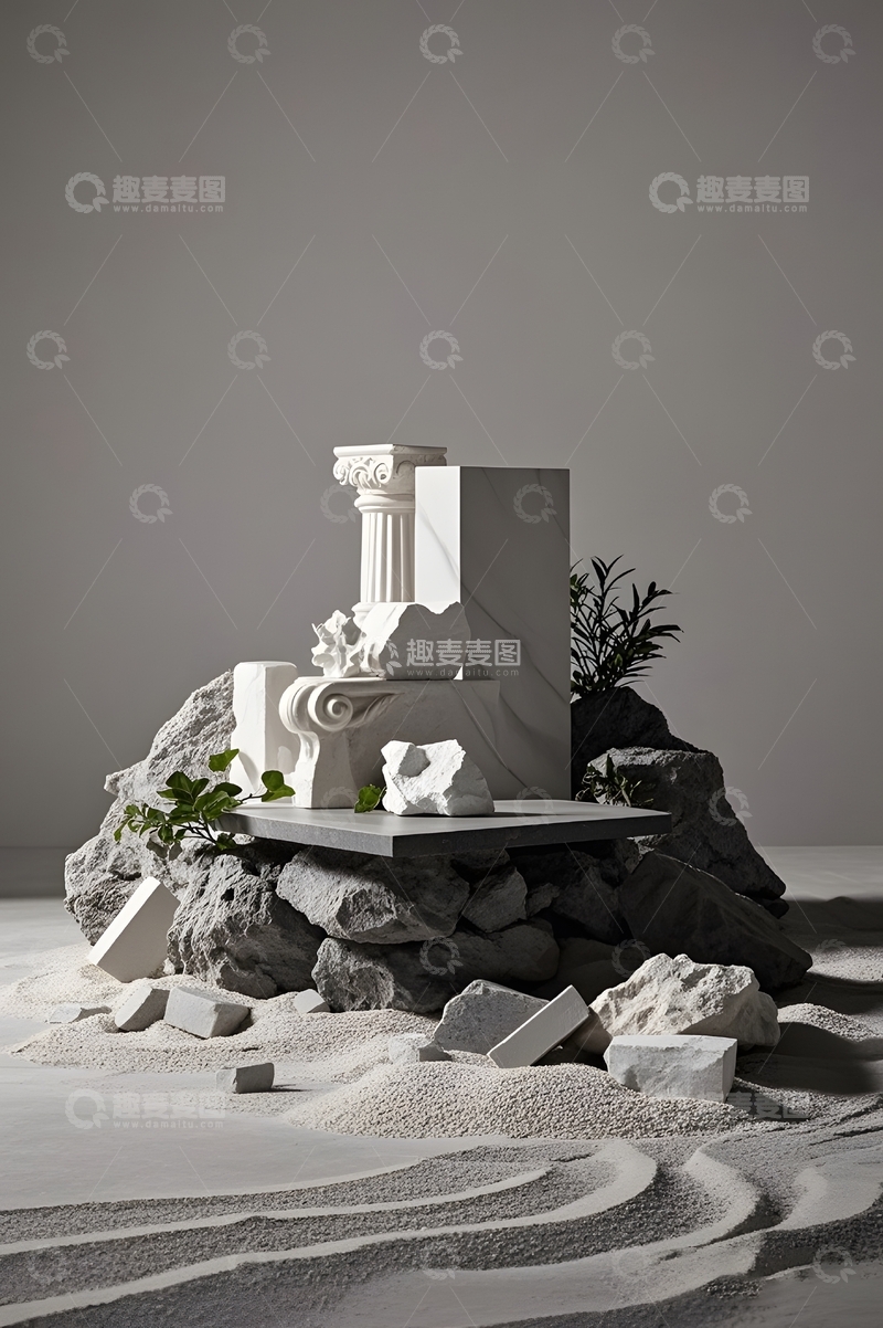高清大图下载【趣麦麦图】罗马柱石块展台背景