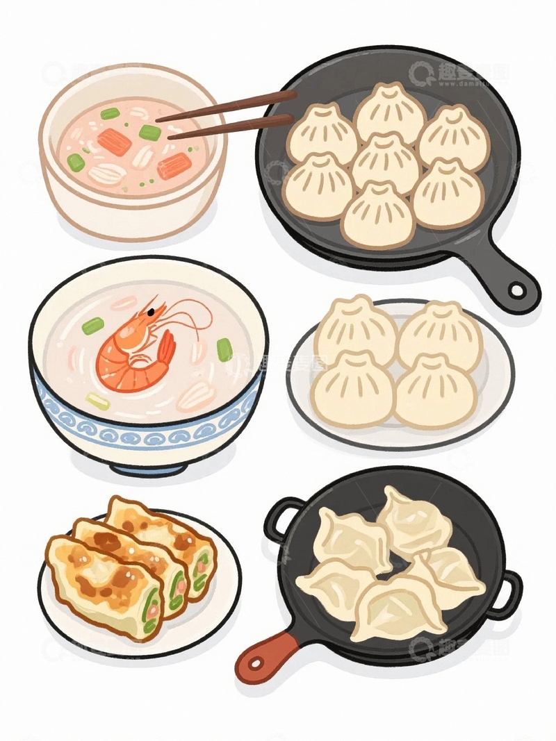 高清大图下载【趣麦麦图】美味中餐插画02