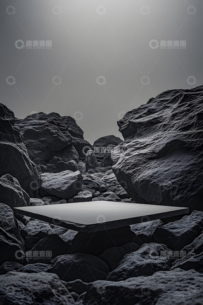 高清大图下载【趣麦麦图】黑色石块展台背景7