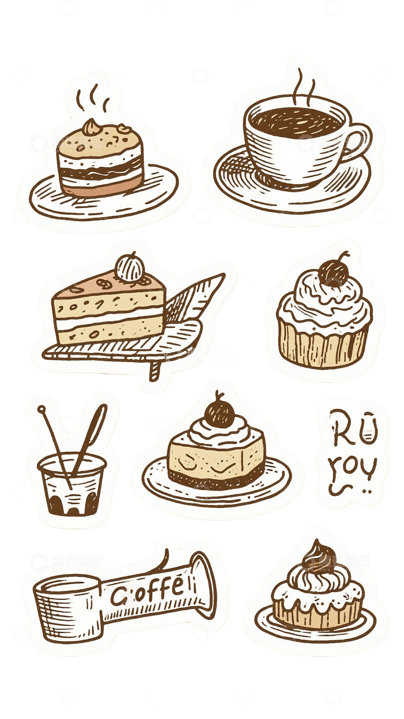 甜品点心面包咖啡餐具厨具贴纸素材4