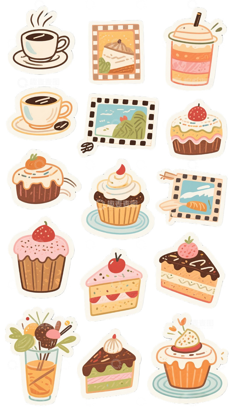 甜品点心面包咖啡餐具厨具贴纸素材1