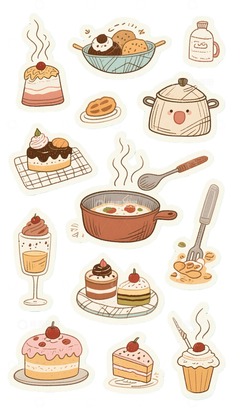 甜品点心面包咖啡餐具厨具贴纸素材9