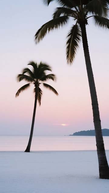 沙丘棕榈粉紫黄昏剪影2