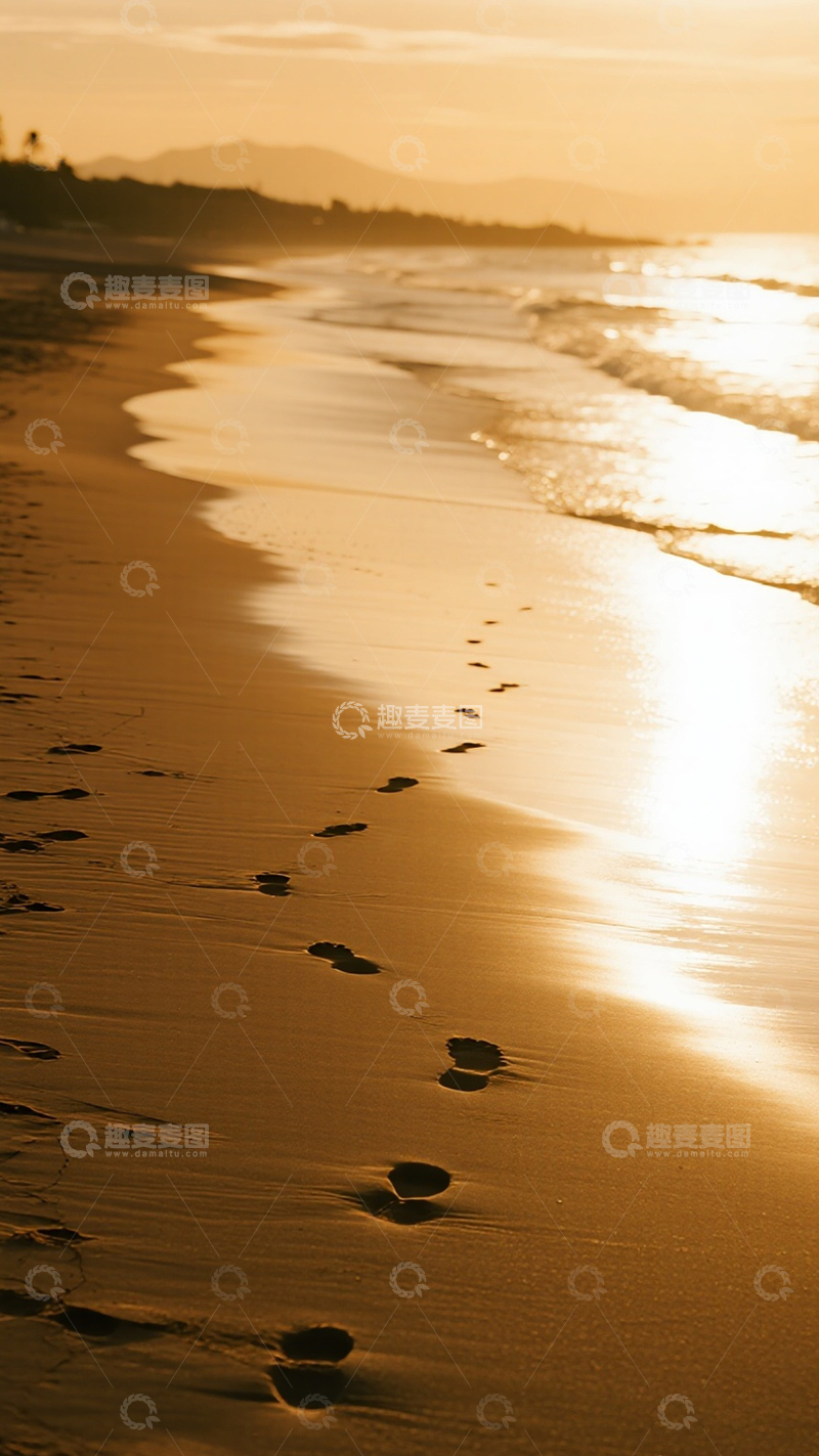 高清大图下载【趣麦麦图】落日沙滩黄昏浪漫光影2