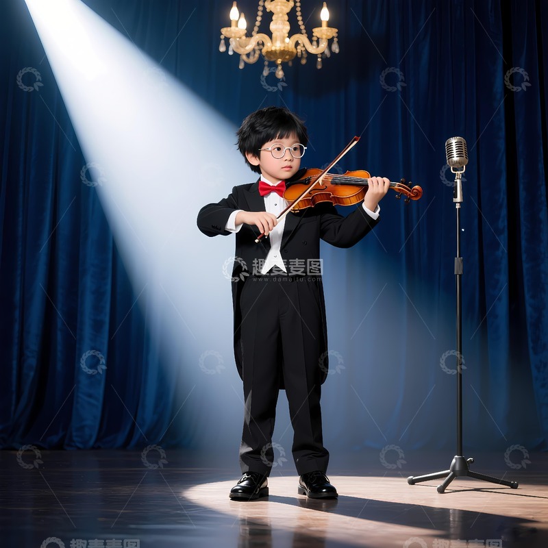 高清大图下载【趣麦麦图】拉小提琴的男孩