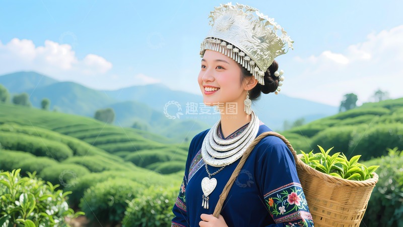 高清大图下载【趣麦麦图】采茶的苗族姑娘