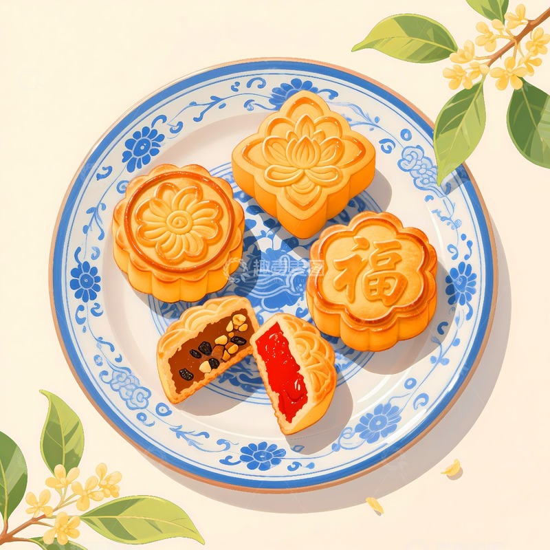 高清大图下载【趣麦麦图】一盘诱人的月饼
