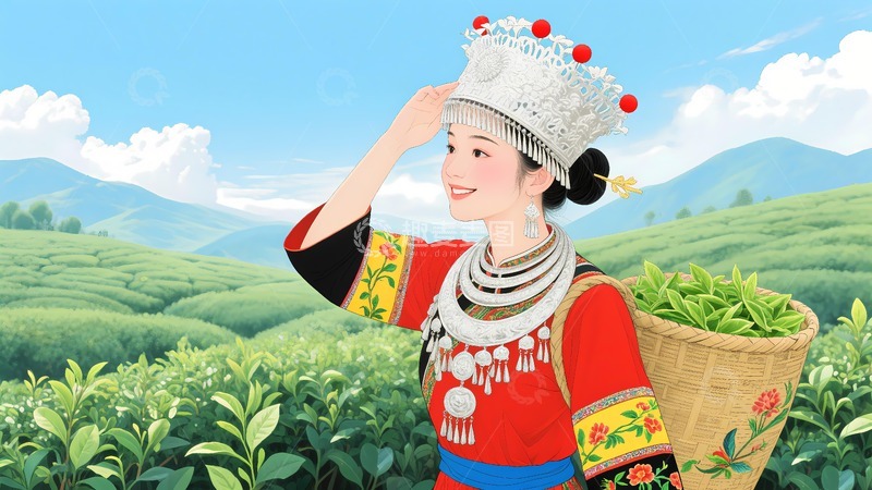 高清大图下载【趣麦麦图】一位采茶姑娘