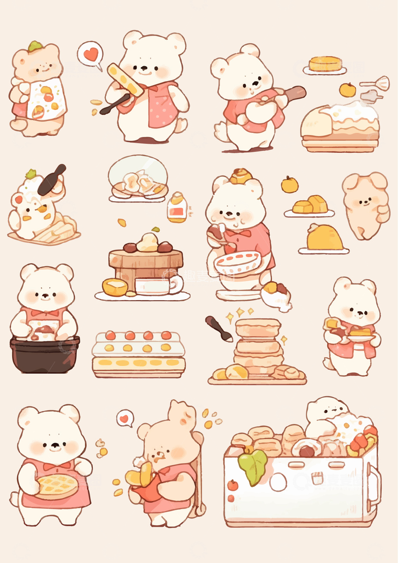 源文件下载【趣麦麦图】手绘卡通插画动物美食矢量元素