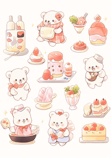 手绘卡通插画动物美食点心贴图