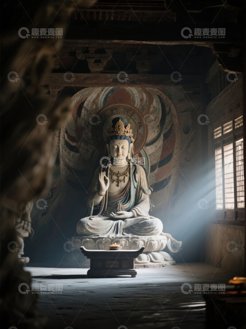 高清大图下载【趣麦麦图】佛像静坐于古寺内庄严肃穆