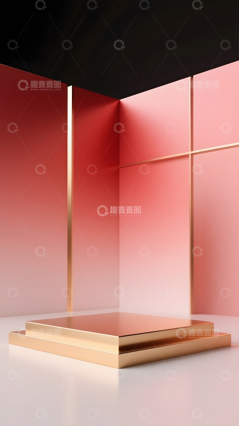 高清大图下载【趣麦麦图】粉金色简约几何展台背景7