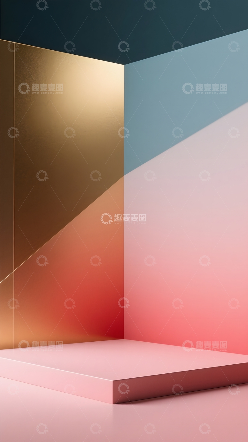 高清大图下载【趣麦麦图】粉金色简约几何展台背景