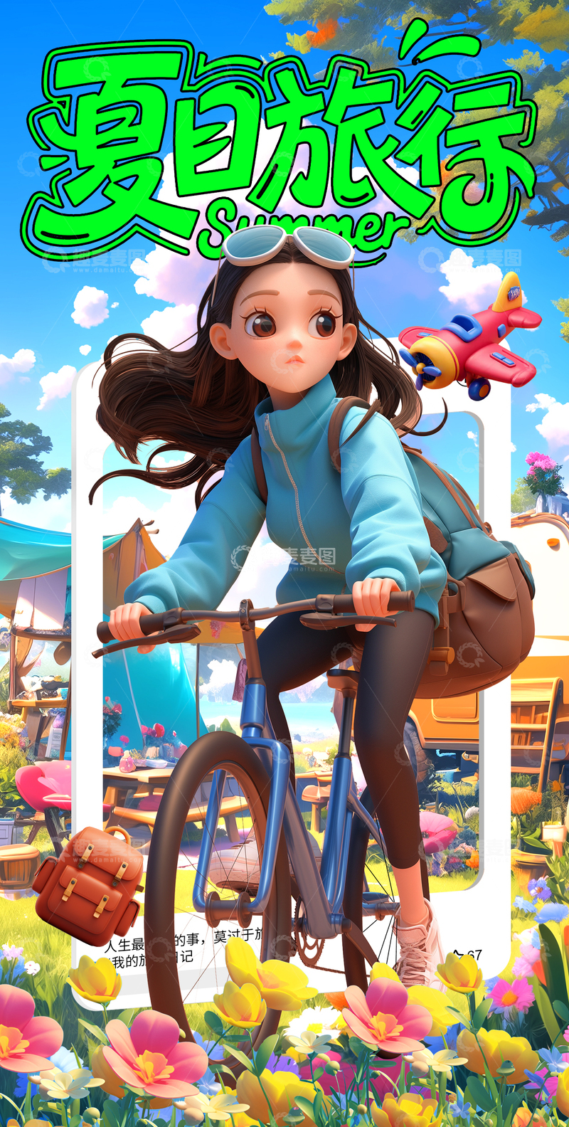 3D卡通夏日旅游海报