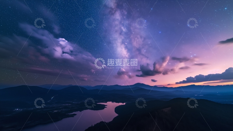 高清大图下载【趣麦麦图】山水银河夜景