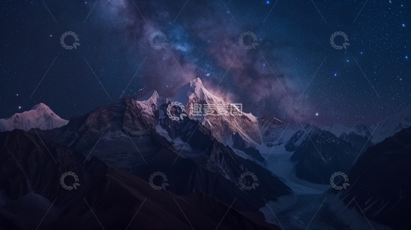 高清大图下载【趣麦麦图】粉紫银河映照雪山群峰