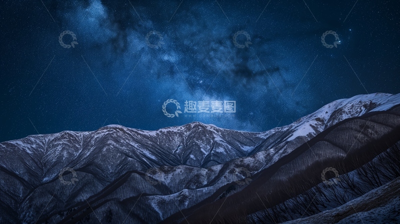 高清大图下载【趣麦麦图】银河映照雪山群峰夜景