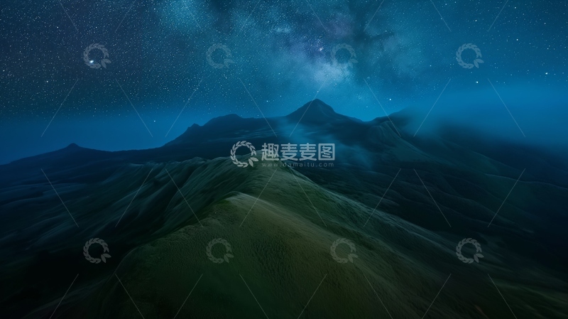 高清大图下载【趣麦麦图】云雾山峦银河夜景