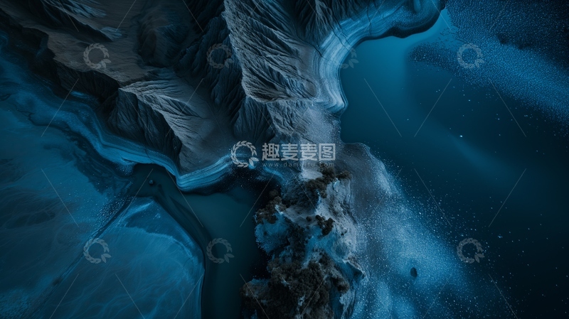高清大图下载【趣麦麦图】航拍蓝调岩谷水纹景观