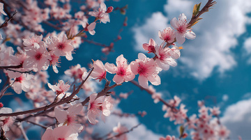 桃花蓝天摄影图