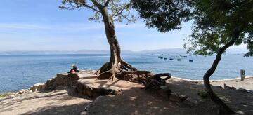 云南抚仙湖蓝天白云湖面天际线清新唯美