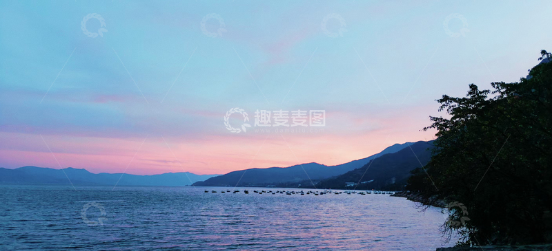 高清大图下载【趣麦麦图】蓝粉色日出落日湖面蓝天抚仙湖