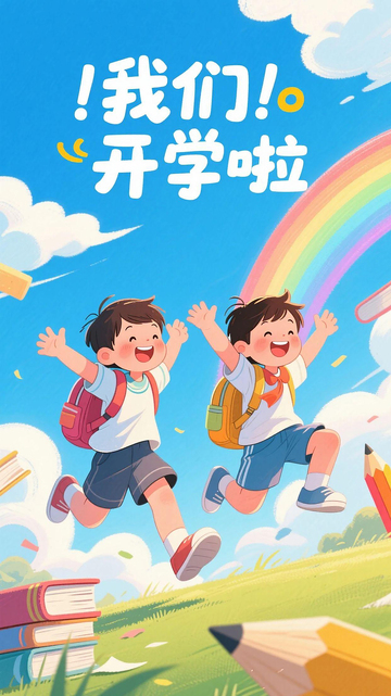 人物插画海报我们开学啦新学期海报创意