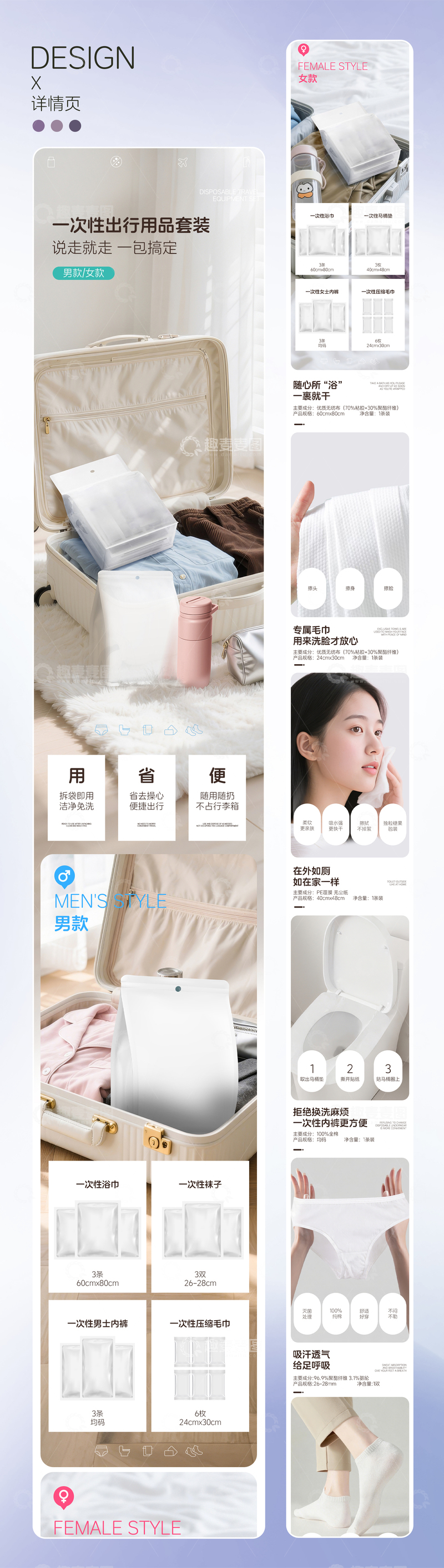 源文件下载【趣麦麦图】一次性出行用品套装产品详情页设计