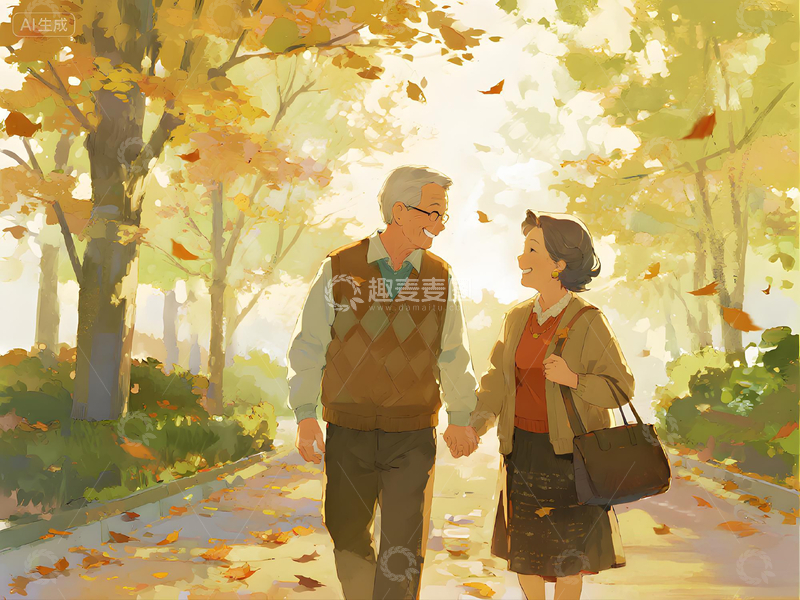 源文件下载【趣麦麦图】重阳节主题 秋季卡通散步的老人