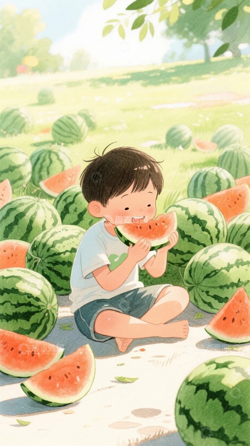 高清大图下载【趣麦麦图】瓜田里的童年时光08