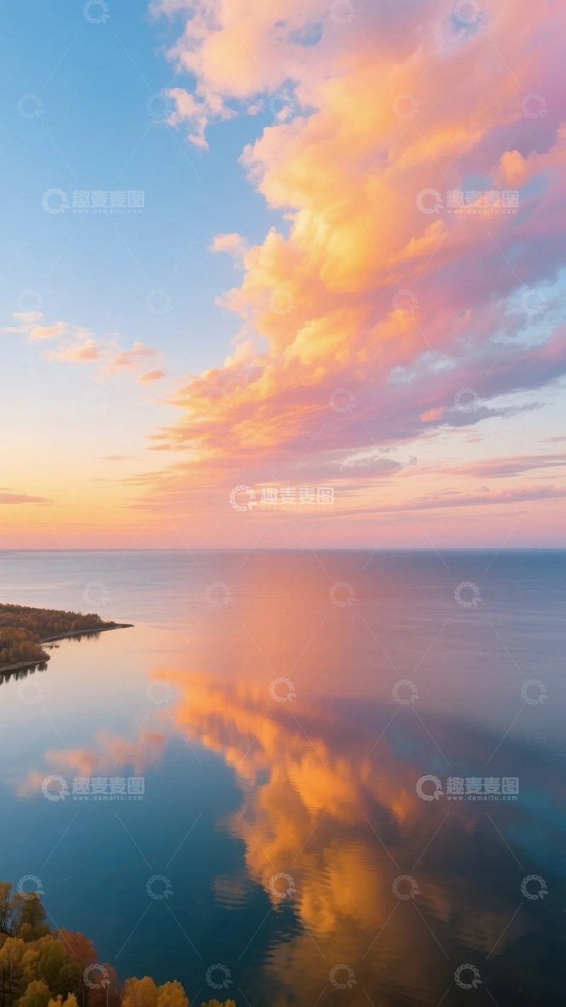 高清大图下载【趣麦麦图】绚烂晚霞下的湖光山色07