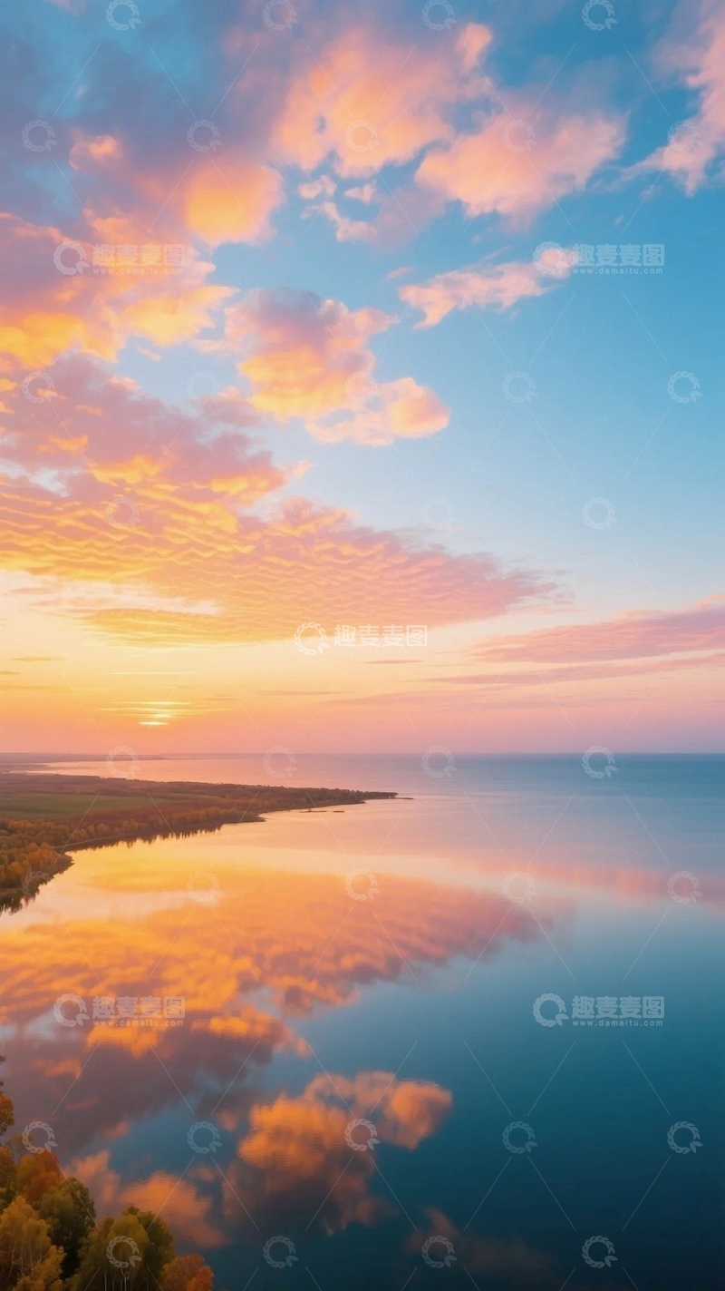 高清大图下载【趣麦麦图】绚烂晚霞下的湖光山色08