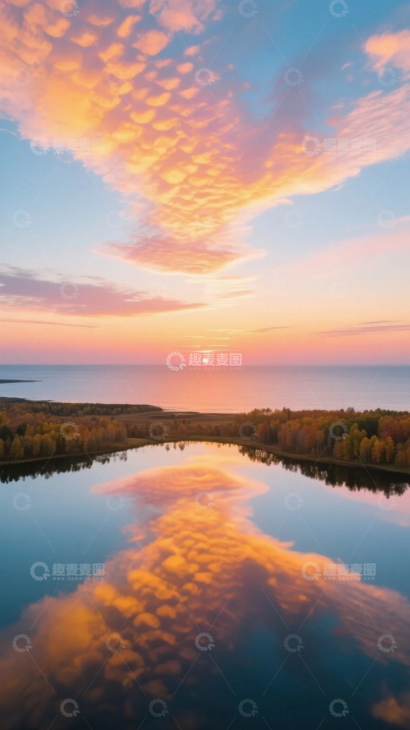 高清大图下载【趣麦麦图】绚烂晚霞下的湖光山色05