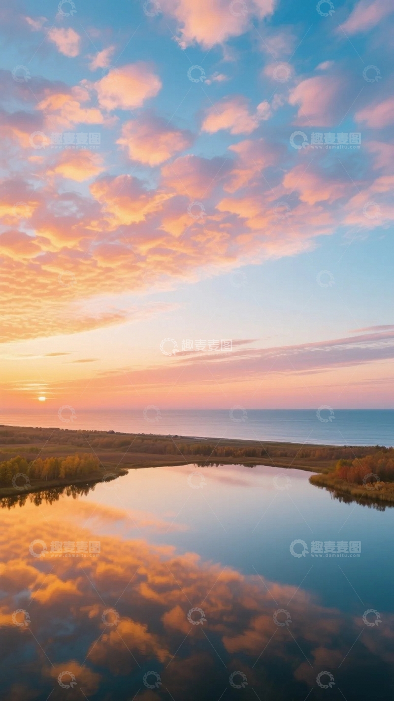 高清大图下载【趣麦麦图】绚烂晚霞下的湖光山色01