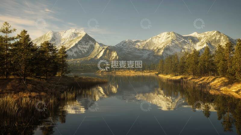 高清大图下载【趣麦麦图】湖泊  寒烟 明净  