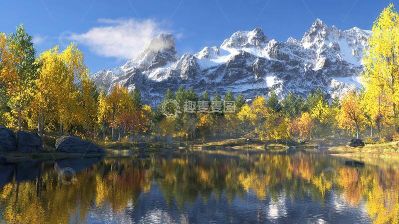 高清大图下载【趣麦麦图】湖泊  凄清  落叶  