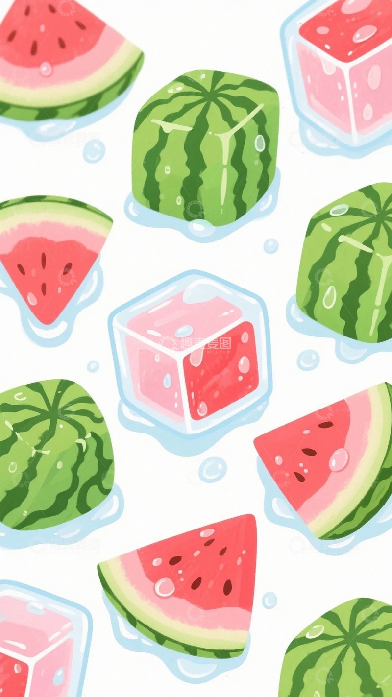 高清大图下载【趣麦麦图】夏至插画冰块与西瓜07