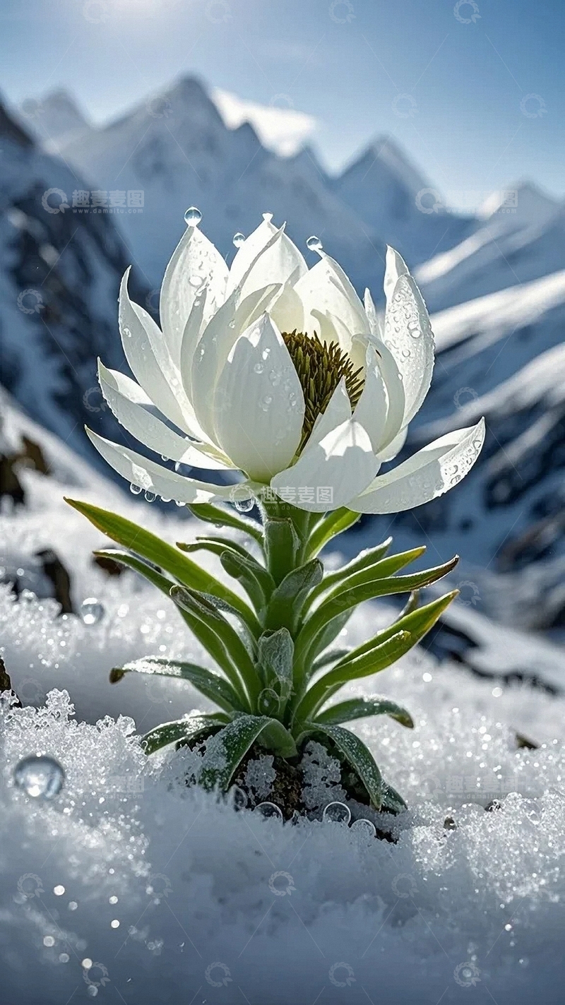 高清大图下载【趣麦麦图】雪中傲放的雪莲花04