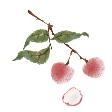 水墨风格可口水果荔枝免抠元素
