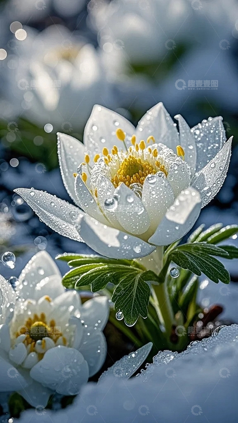 高清大图下载【趣麦麦图】雪中傲放的雪莲花02