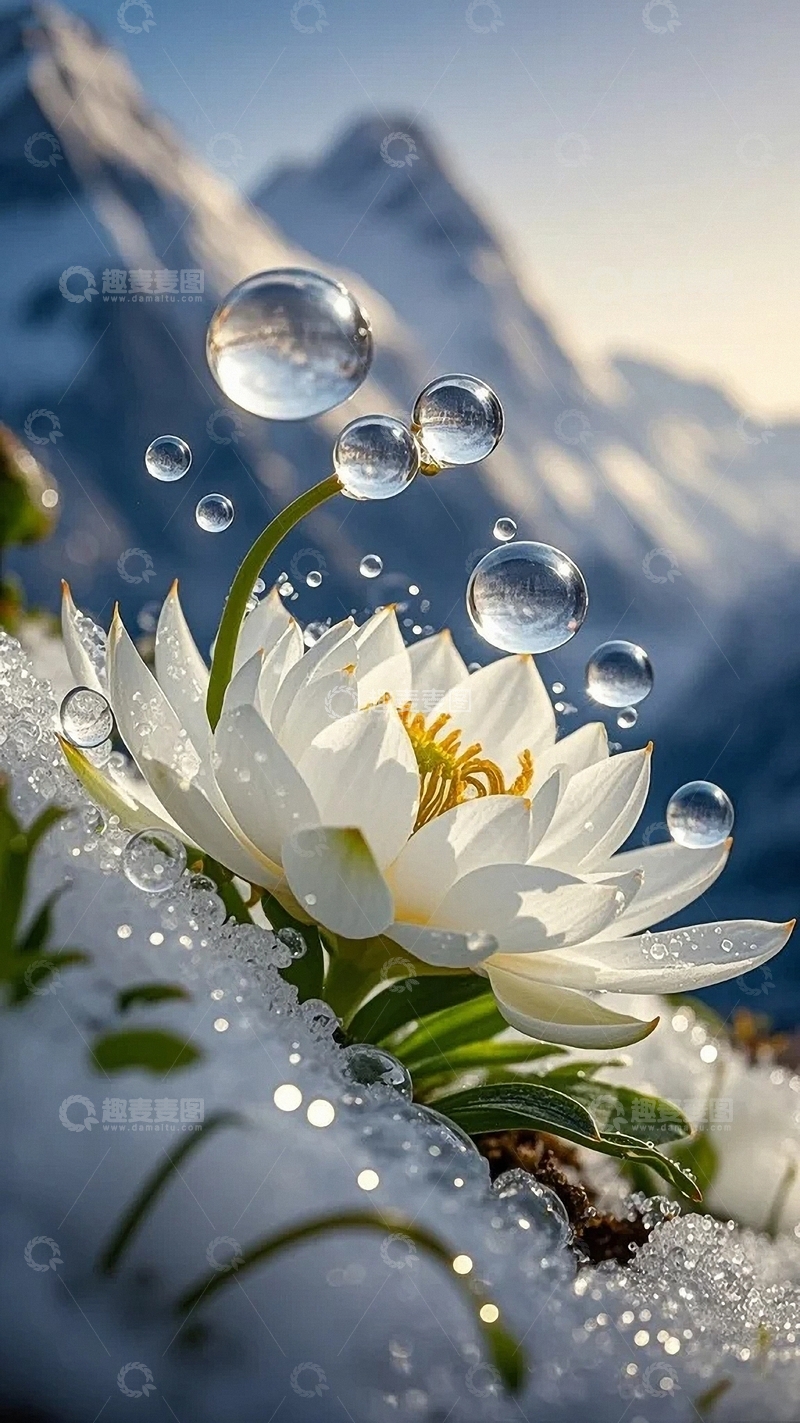 高清大图下载【趣麦麦图】雪中傲放的雪莲花03